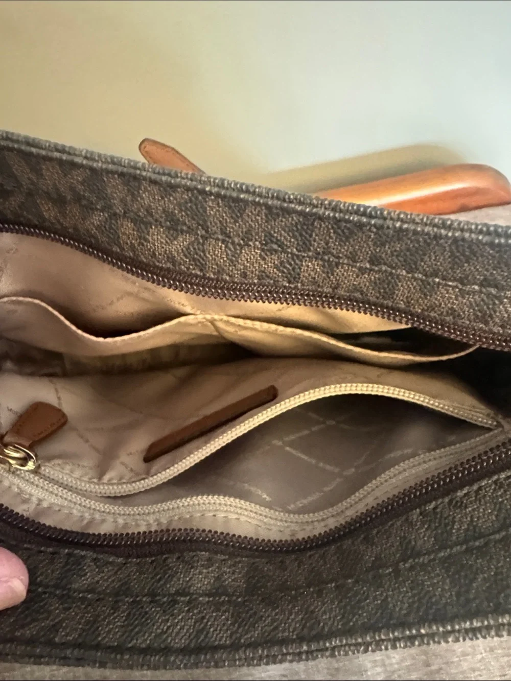Michael Kors Dark Brown Signature Messenger Bag with Gold Hardware